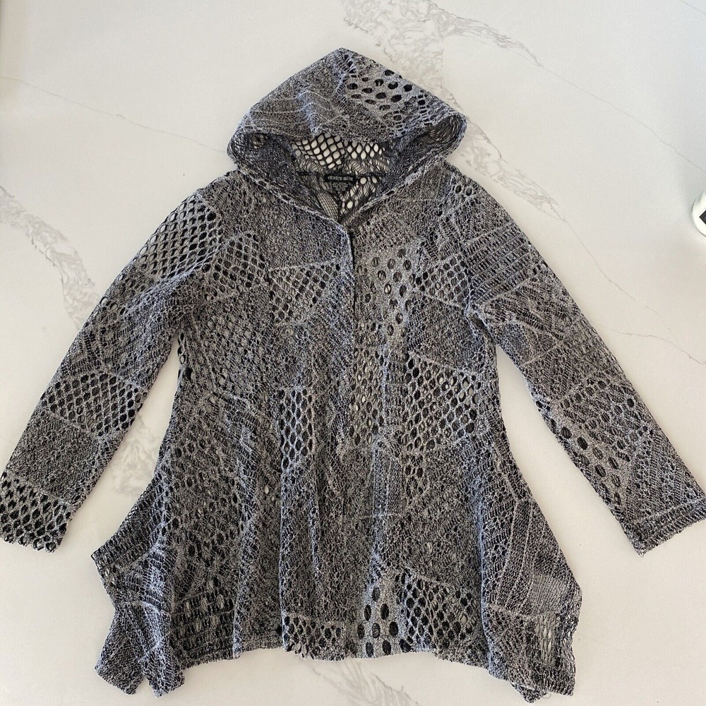 Venice Blue Crochet Lace Hooded Cardigan Gray‎ Free Size S/M Boho